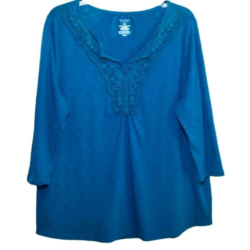 Sonoma Knit Top with Lace Detail in Teal Blue Women’s XL